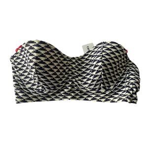 XHILARATION, SIZE L, BLUE AND WHITE GEOMETRIC BIKINI TOP